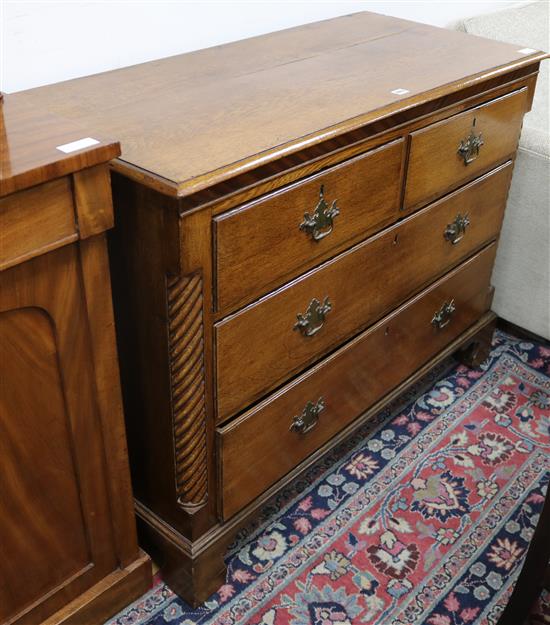 A George III oak chest of five drawers, W.3ft 9in.